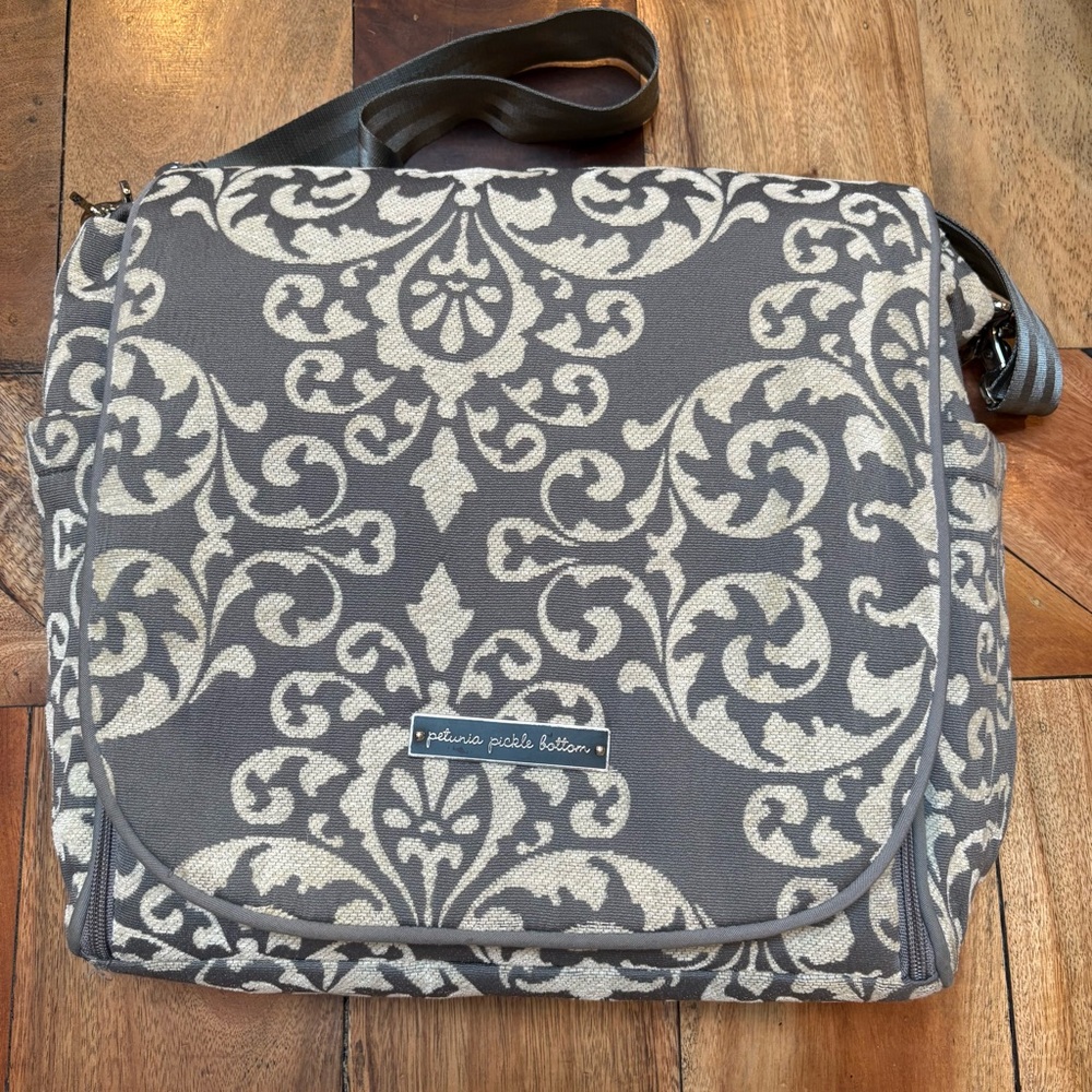 Petunia Pickle Bottom Backpack Diaper Bag Gray & Cream